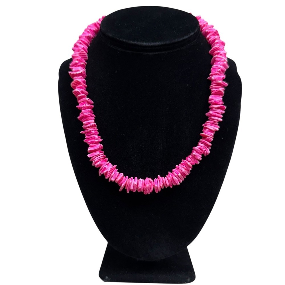 Pink Chip Shell Statement Necklace Beachy Boho Chunky Jewelry Fashion 9 in L